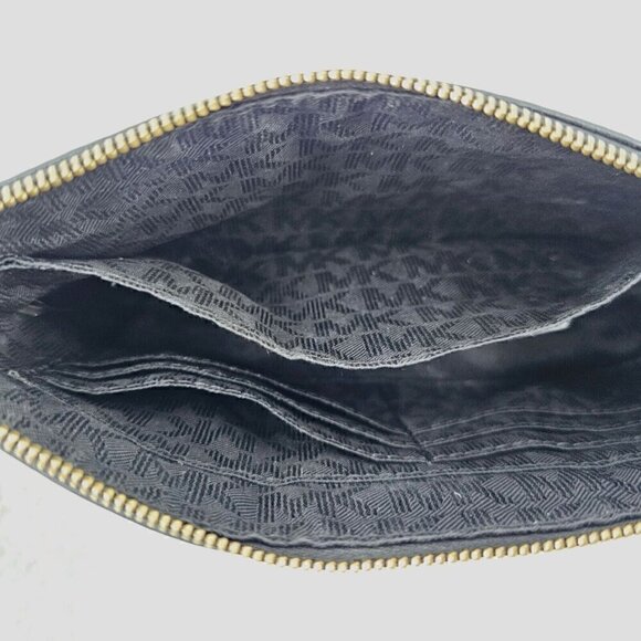 MICHAEL KORS Black Pebble Leather Jet Set Large Travel Clutch Wallet Wristlet - Picture 11 of 14